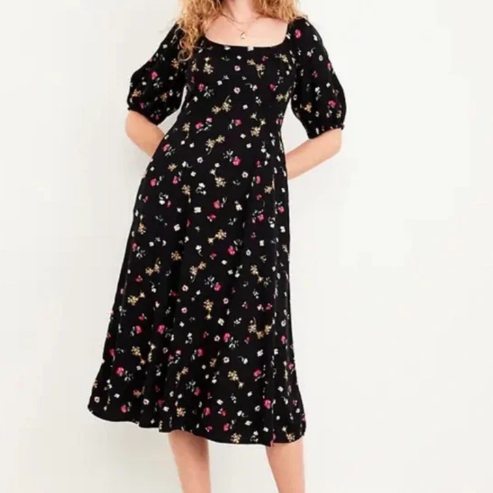 NWT Old Navy Black Floral Midi Dress